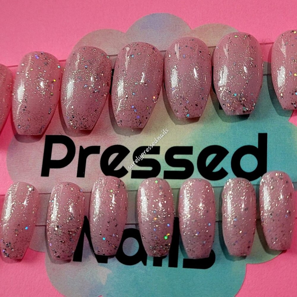 Shimmer Light Pink Princess Short Coffin Shaped Press on Nails